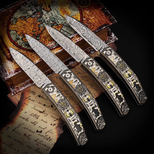 Damascus Steel Folding Knife -Swedish Powder- Collectible Level