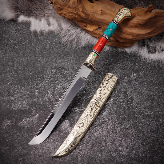 Hand-Forged Turquoise-Inlaid Copper Knife Sheath