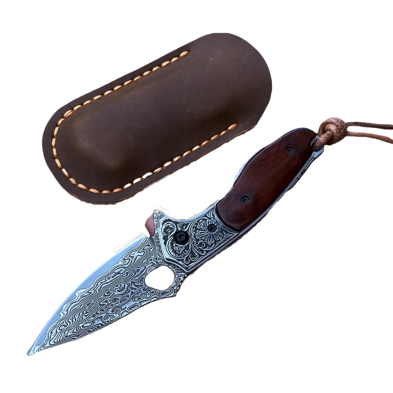 Folding Knife | Damascus Steel | Outdoor Camping | Black Alligator