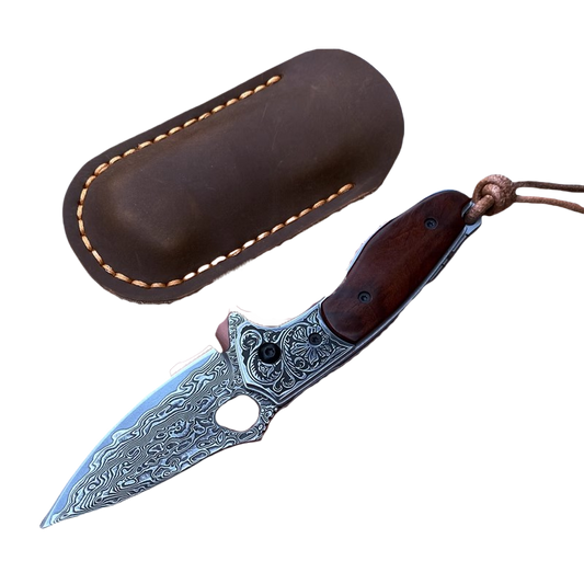 Folding Knife | Damascus Steel | Outdoor Camping | Black Alligator