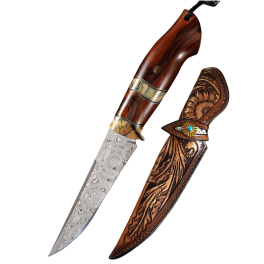 Swedish Powder Damascus Steel Outdoor Survival Knife | Divine Art