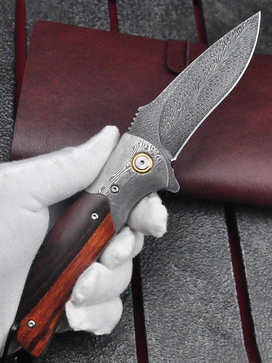 Folding Knife | Forged Feather Pattern | Black Tortoise
