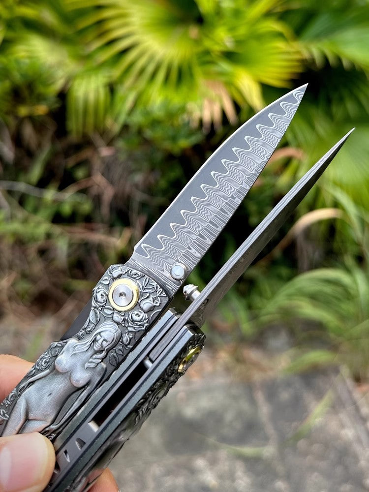 Pocket Knife| Damascus Steel | Musa Goddess