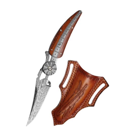 Damascus Steel Feather Pattern Folding Knife High Hardness