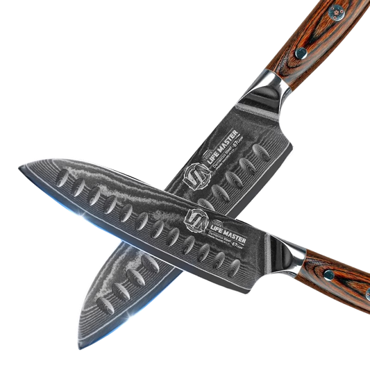 Damascus Santoku Knife with Golden Wood Handle