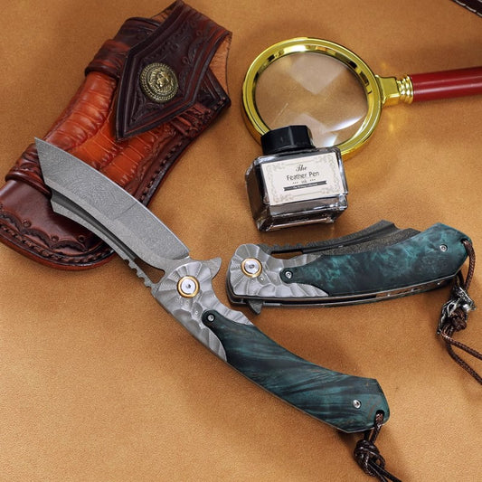 Forged Wootz Damascus Steel Folding Knife-Pirates of the Caribbean