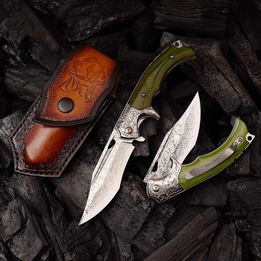 Damascus Steel Folding Knife- Japanese VG10 - Tengu