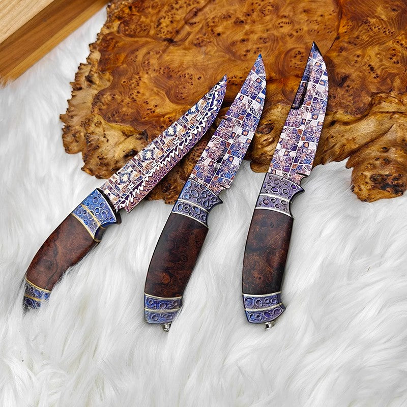Damascus Steel Outdoor Pocket Knife- Human Face Pattern- Collection Level