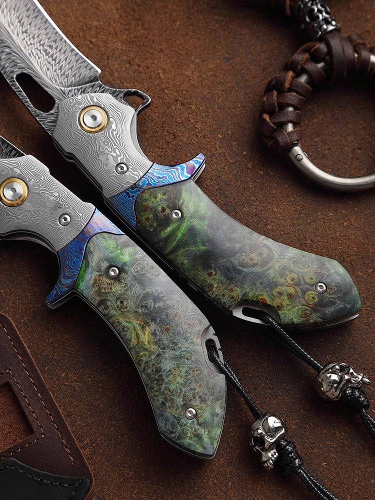 Feather Pattern Damascus Steel Folding Knife-Navigator