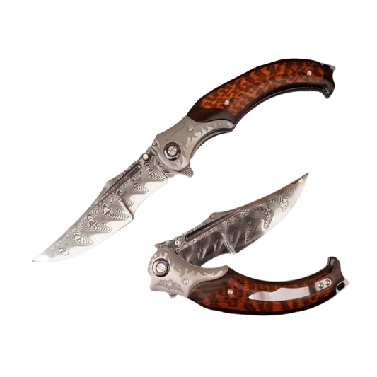 Damascus Handmade Folding Knife- Night Devil Knight