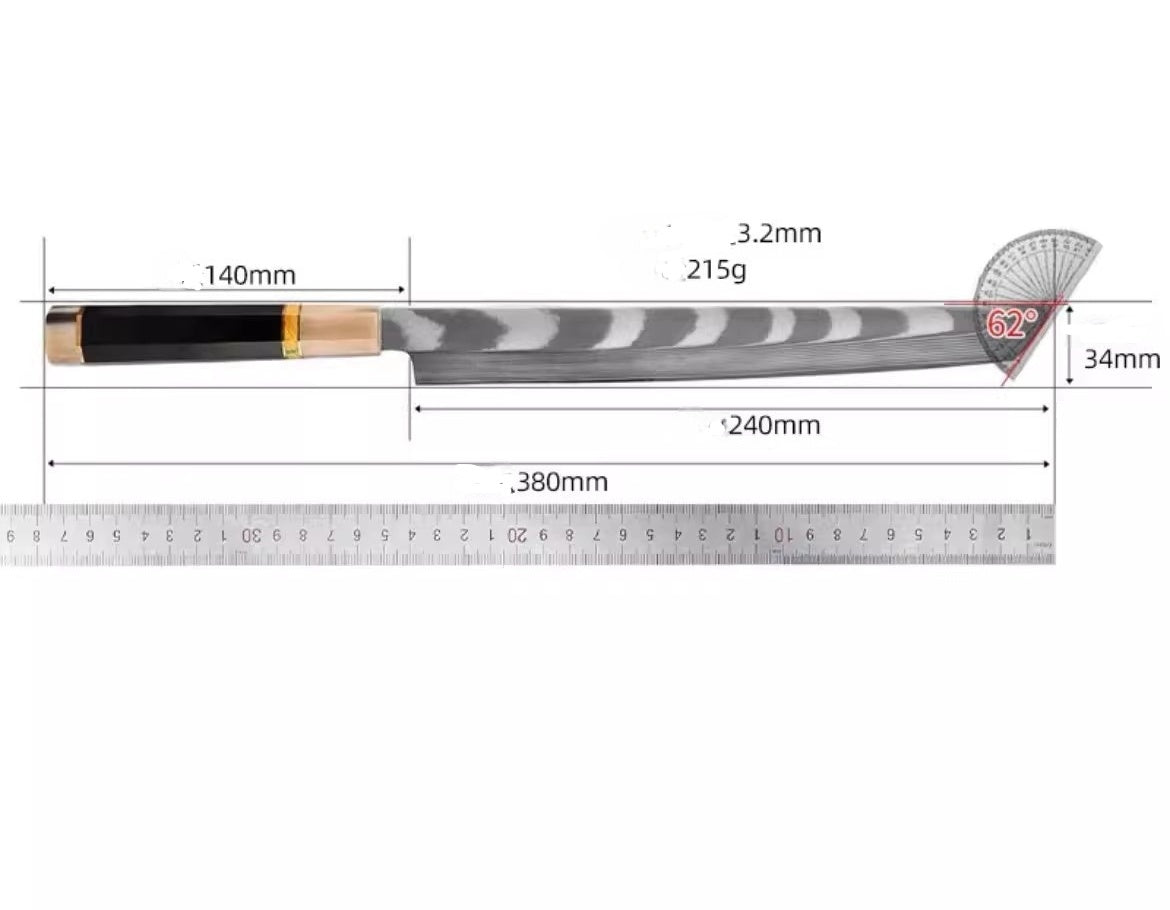 Damascus Steel Sashimi Knife with Octagonal Straight Handle