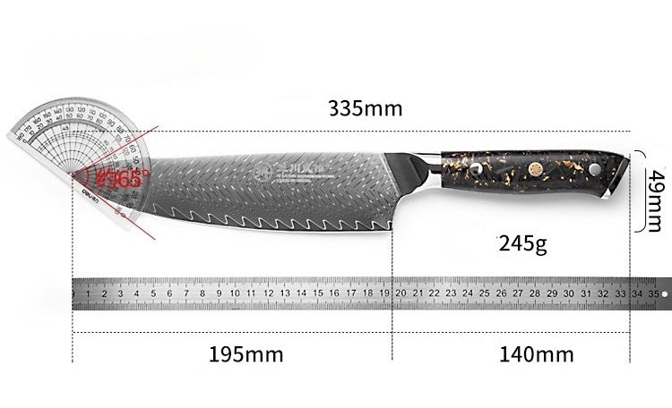 67 Layer Damascus Chef Knife with Carbon Fiber Gold Foil + Resin Handle