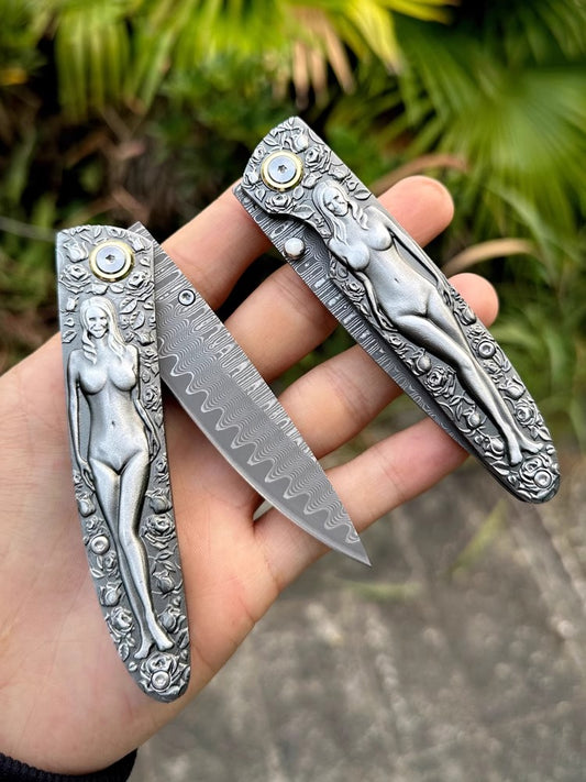 Pocket Knife| Damascus Steel  | Musa Goddess
