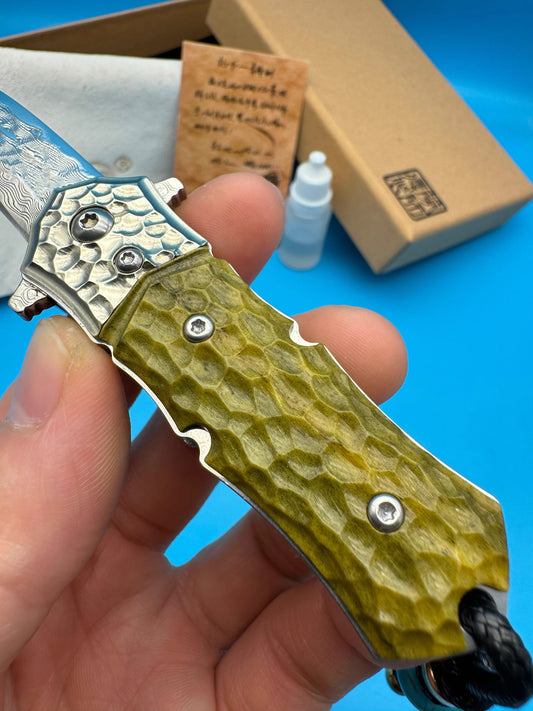 Folding Knife | Damascus Pattern Steel | VG10 Steel | Green Bee Sword