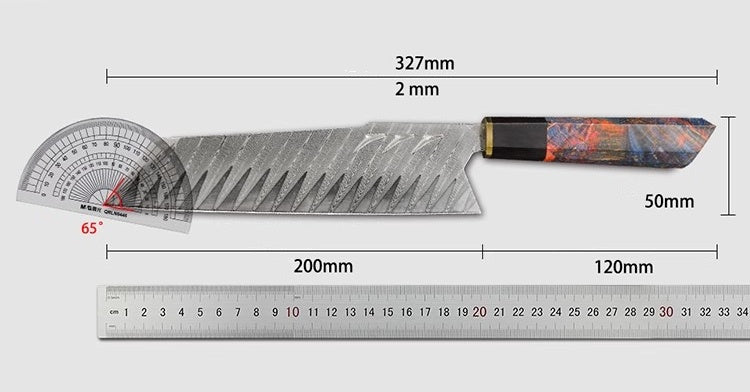Damascus Steel Handmade 8" Santoku Knife with Stabilized Wood Handle