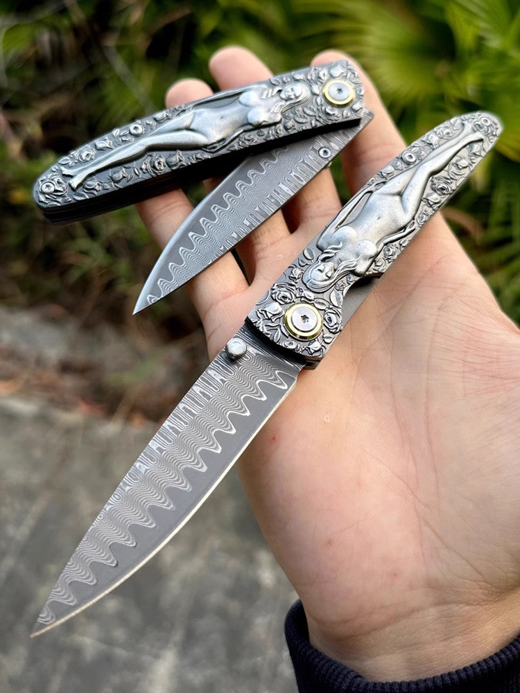 Pocket Knife| Damascus Steel | Musa Goddess