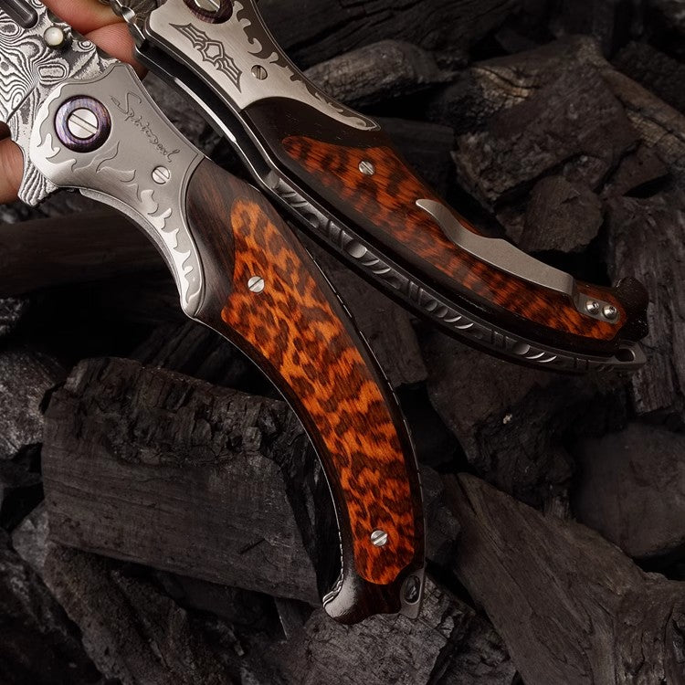 Damascus Handmade Folding Knife- Night Devil Knight