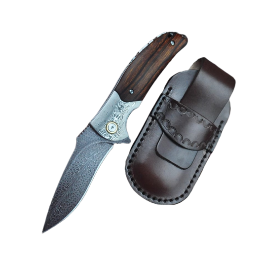 Folding Knife | Forged Feather Pattern | Black Tortoise