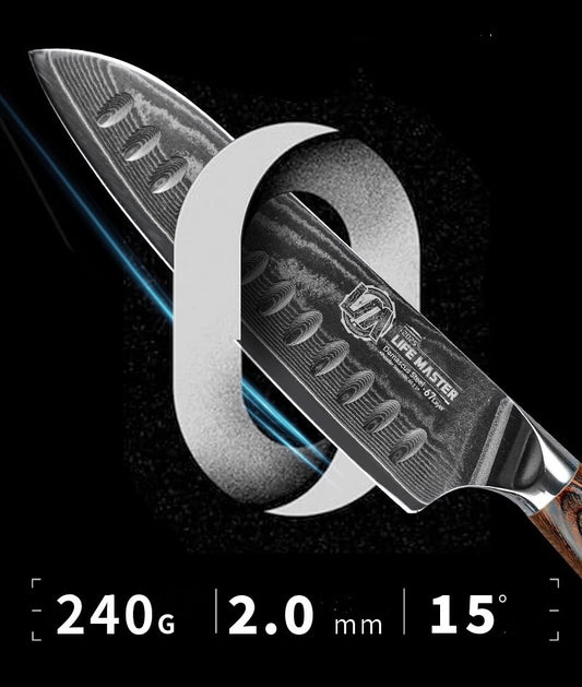 Damascus Santoku Knife with Golden Wood Handle