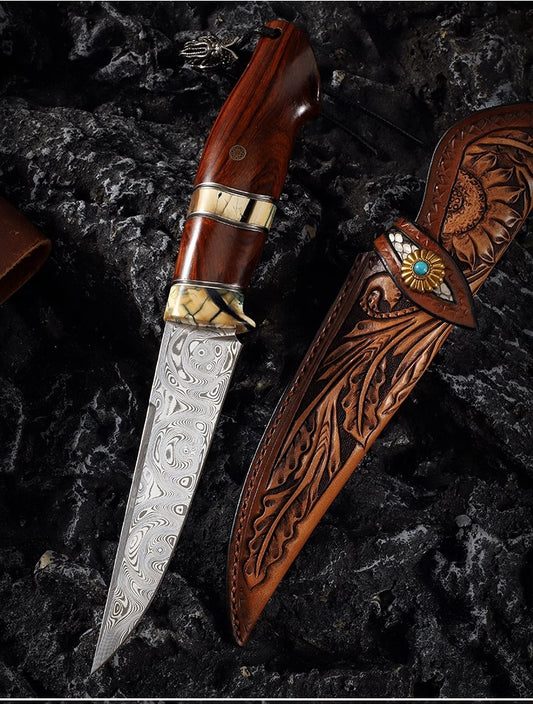 Swedish Powder Damascus Steel Outdoor Survival Knife | Divine Art