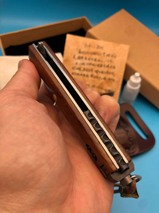 Folding Knife | Damascus Pattern Steel | Desert Ironwood Handle | Dalong