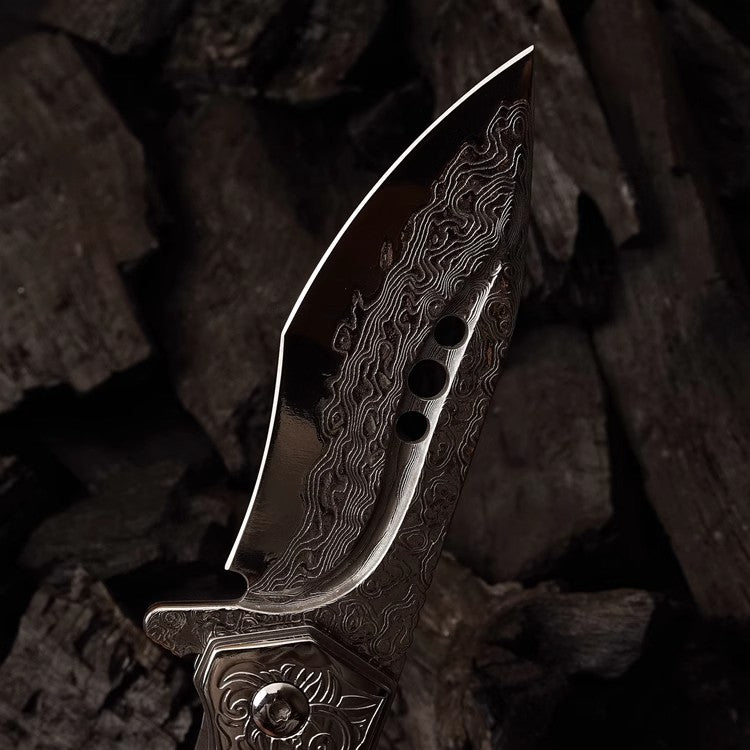 Folding Knife | Damascus Steel | Outdoor Camping | Meilong