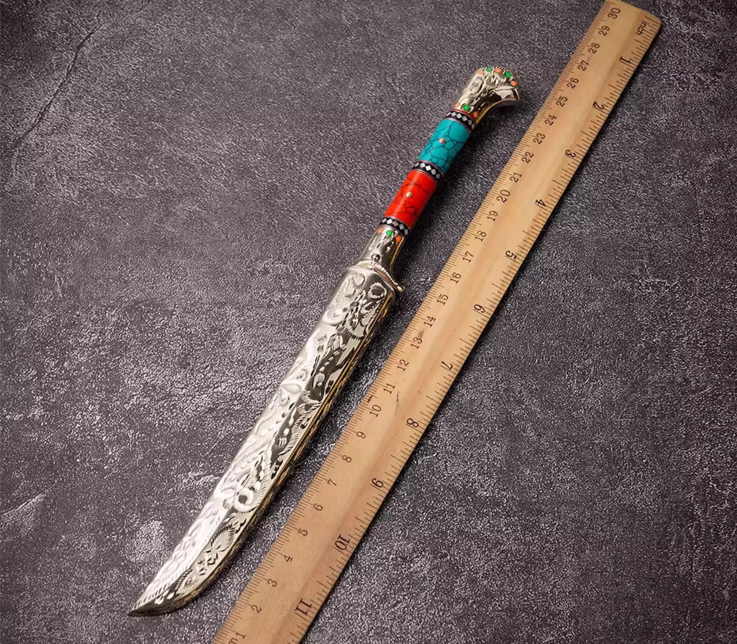 Hand-Forged Turquoise-Inlaid Copper Knife Sheath