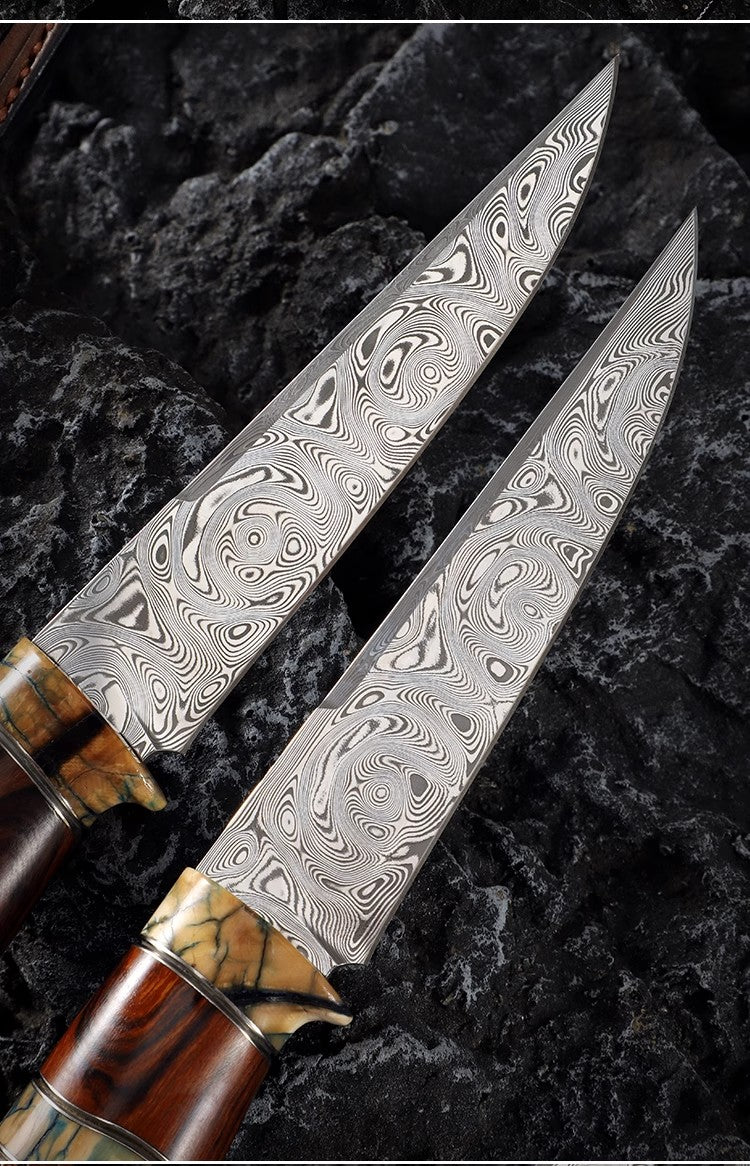 Swedish Powder Damascus Steel Outdoor Survival Knife | Divine Art