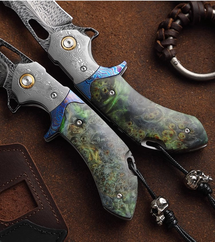 Feather Pattern Damascus Steel Folding Knife-Navigator