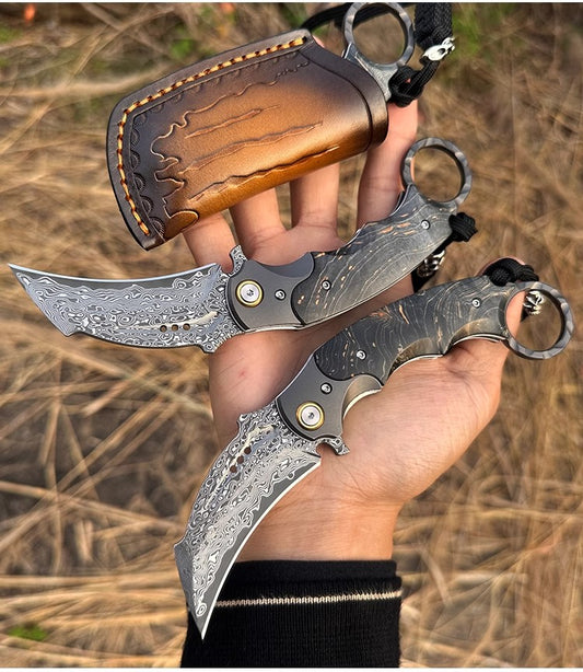 Damascus Steel Folding Knife -Violent Forest