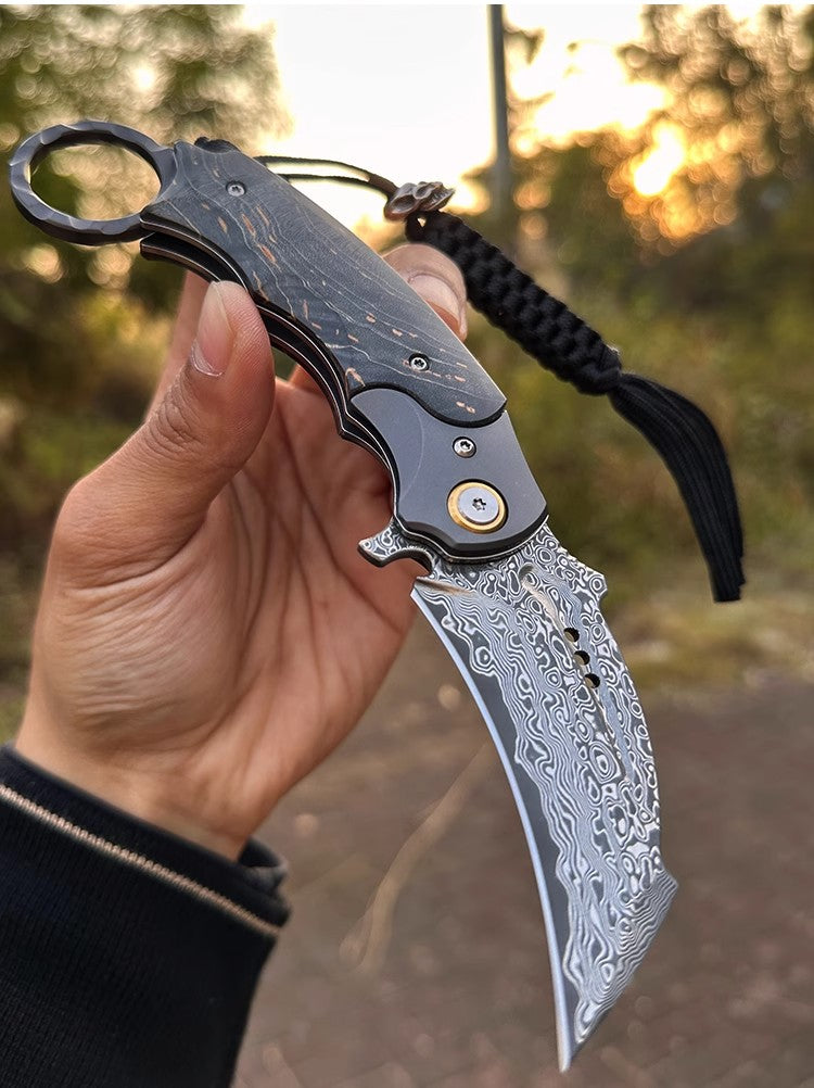 Damascus Steel Folding Knife -Violent Forest