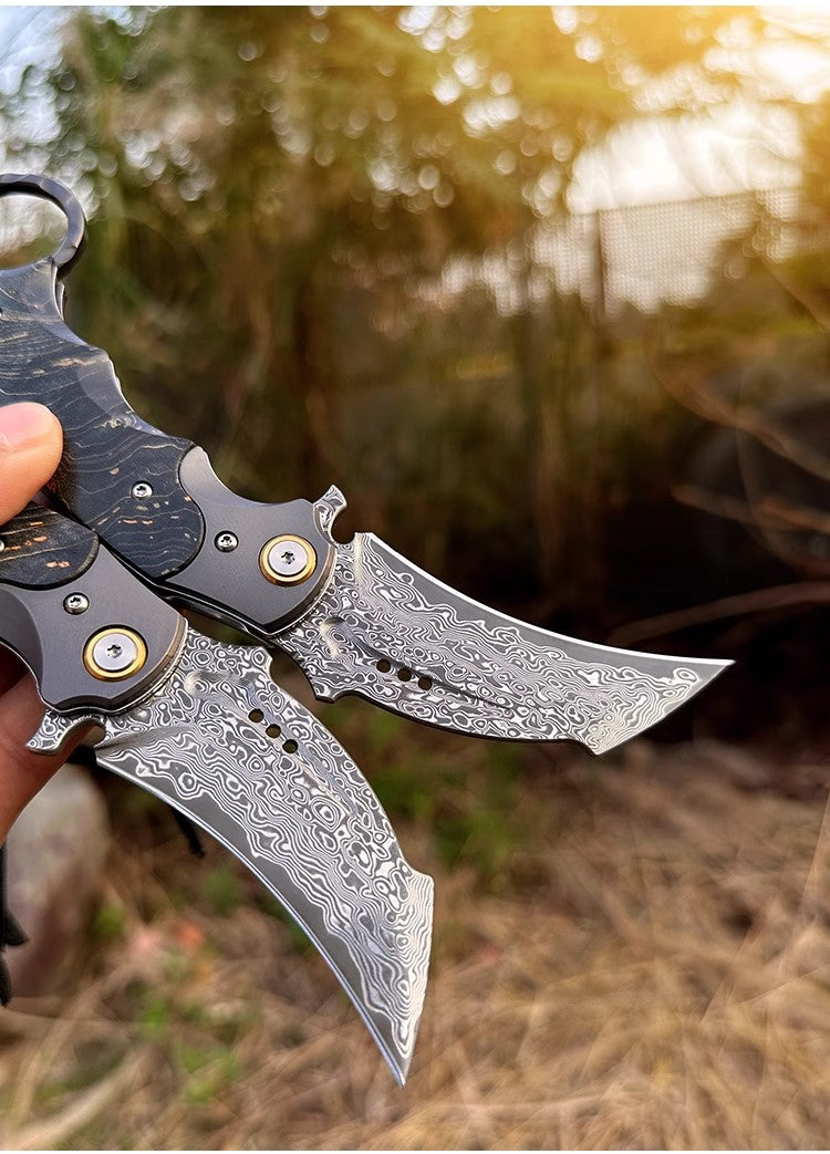 Damascus Steel Folding Knife -Violent Forest