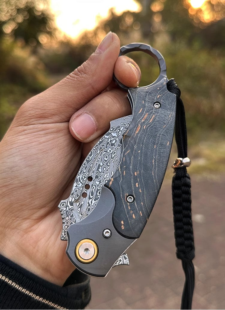 Damascus Steel Folding Knife -Violent Forest