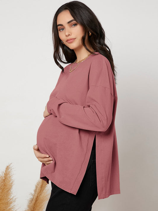 MaterniWear Maternity Drop Shoulder Slit Hem, Slit Hem Tee