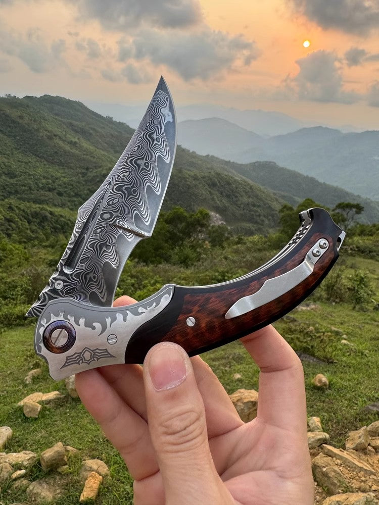 Damascus Handmade Folding Knife- Night Devil Knight