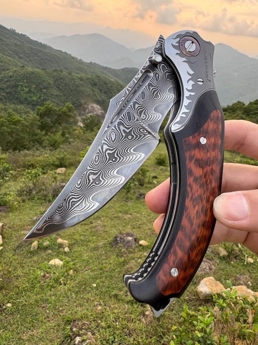 Damascus Handmade Folding Knife- Night Devil Knight