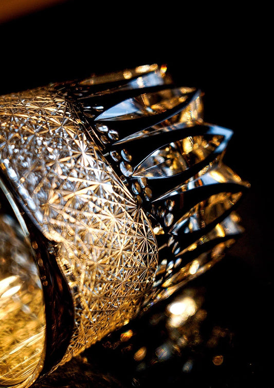 Golden Chrysanthemum Spray Edo Kiriko Whiskey Glass Goglasscup