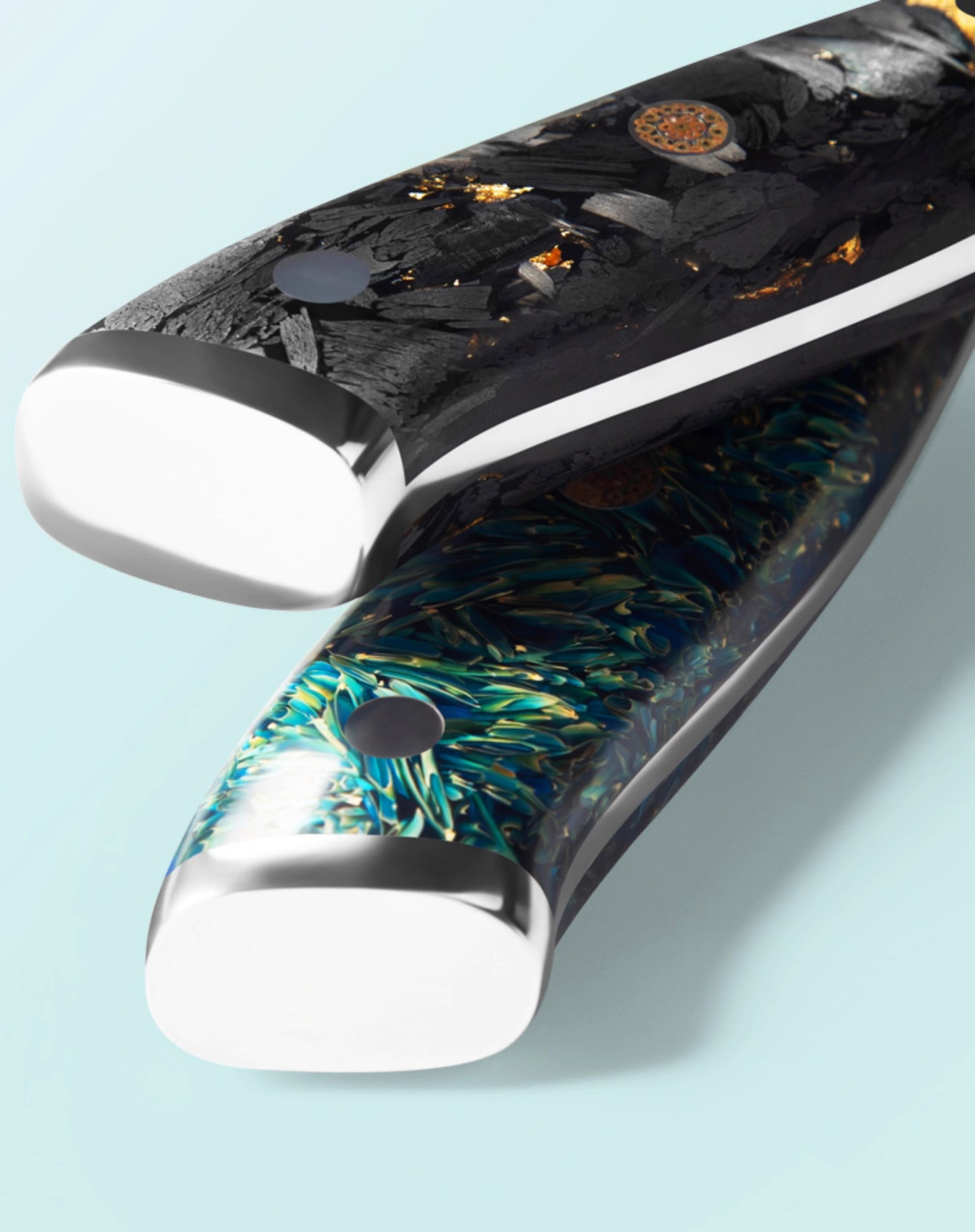 67 Layer Damascus Chef Knife with Carbon Fiber Gold Foil + Resin Handle