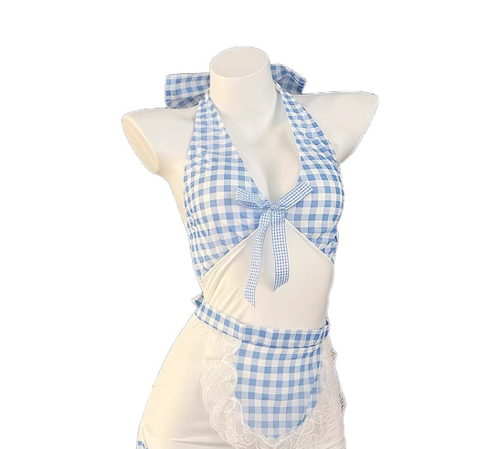 Blue Plaid Maid Cosplay Uniform