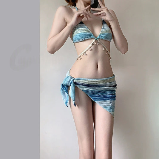 Resort Beach Mermaid Chain Three-Piece Strappy Bikini Set