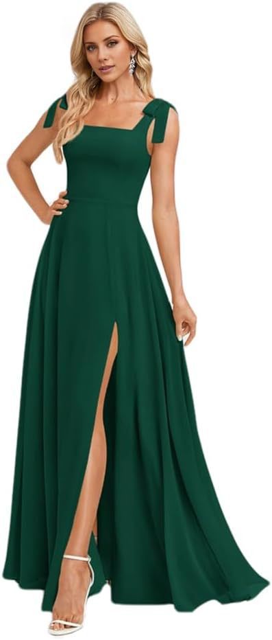 A-line Square Floor-Length Chiffon Bridesmaid Dress With Bow