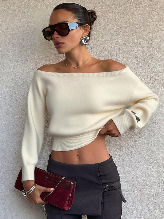 Modern Off-Shoulder Long Sleeve Knit Top