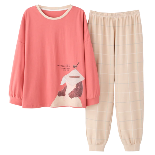 Cute Pajamas for Women Warm Winter Cartoon Prints Pajama Sets Fashion Loose Sleepwear Homewear Long Sleeve Clothes