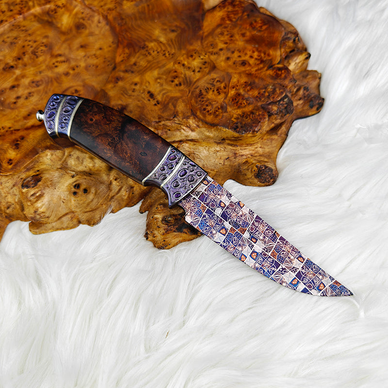 Damascus Steel Outdoor Pocket Knife- Human Face Pattern- Collection Level