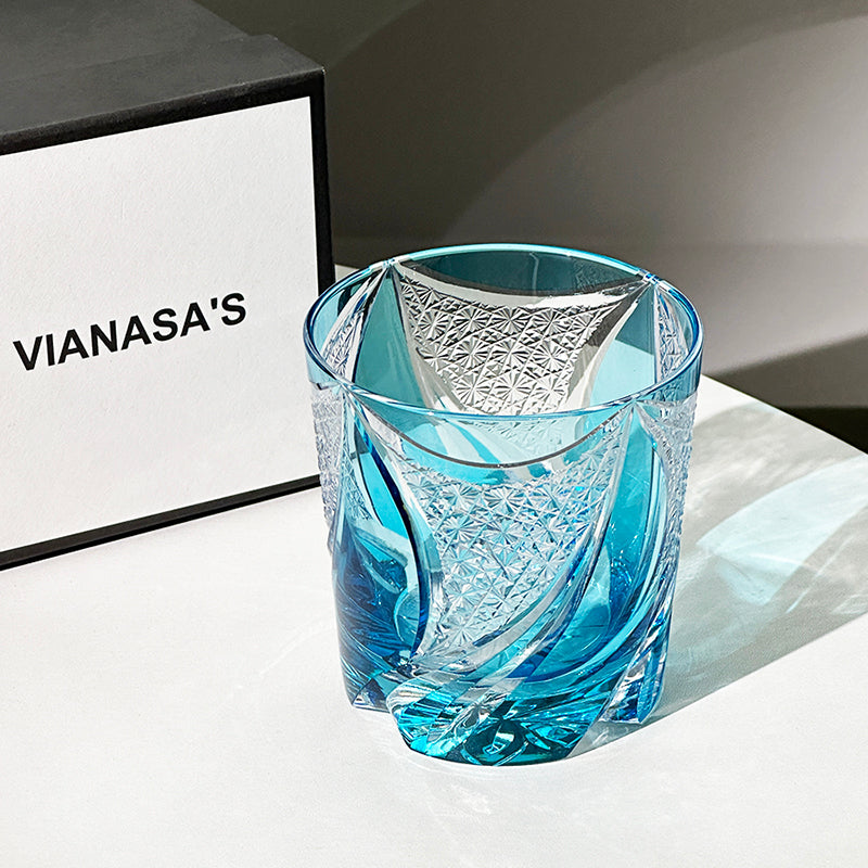 VIANASA'S Blue Realm Edo Kiriko Whiskey Glass GoGlassCup