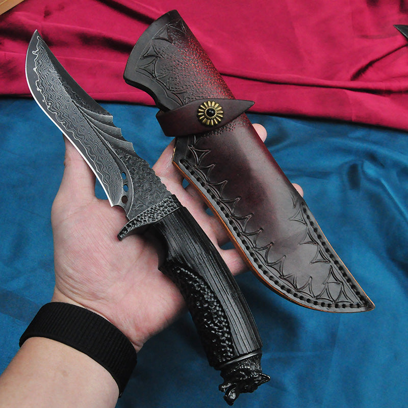 Outdoor Knife | Damascus Steel | Gray Wolf