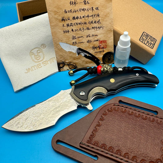 Folding Knife | Damascus Pattern Steel | Ebony Handle | Thunder Dragon