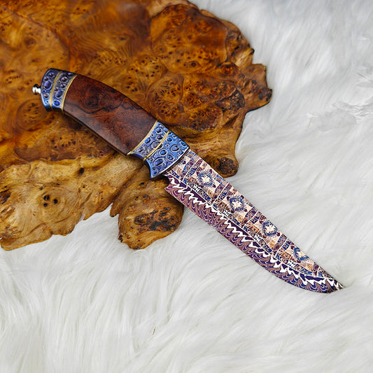 Damascus Steel Outdoor Pocket Knife- Human Face Pattern- Collection Level