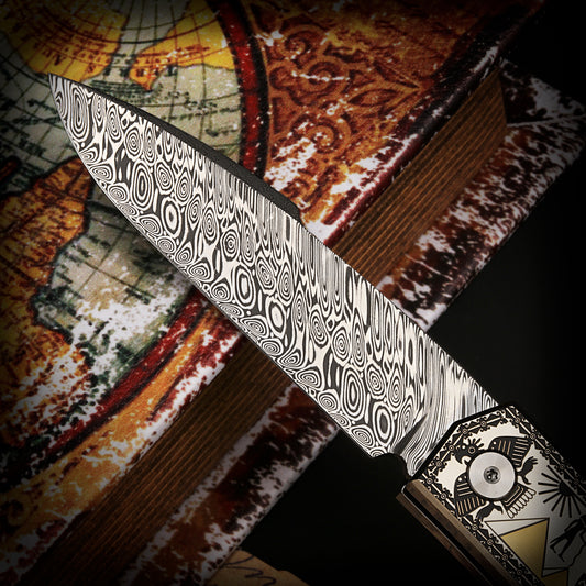 Damascus Steel Folding Knife -Swedish Powder- Collectible Level