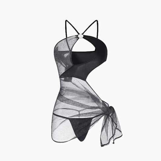Sexy See-Through Lace Lingerie Set - Sheer Mesh Underwear with Cutout Design